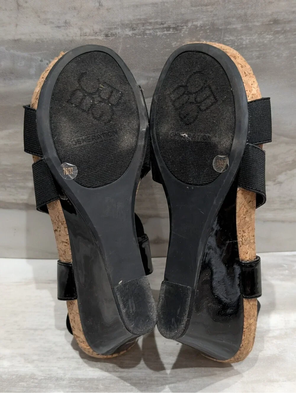 BCBGeneration Black Wedge Sandals with Cork Detail Size 7B/37